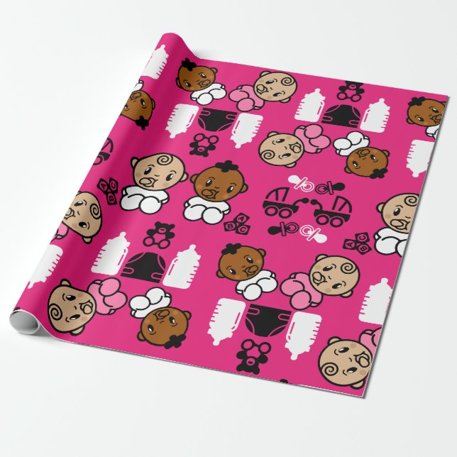 Papel De Presente Novo presente de bebê rosa único (Desenrolado)