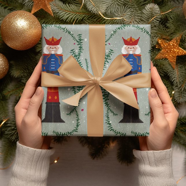 Papel De Presente Noz-cracker de Natal Feliz e Festivo Verde Elegant (Criador carregado)