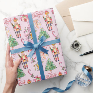 Papel De Presente Noz-cracker pastel cor-de-rosa esboço vintage Nata