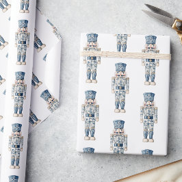 Papel De Presente Noz-craqueador de Natal Azul e Branco
