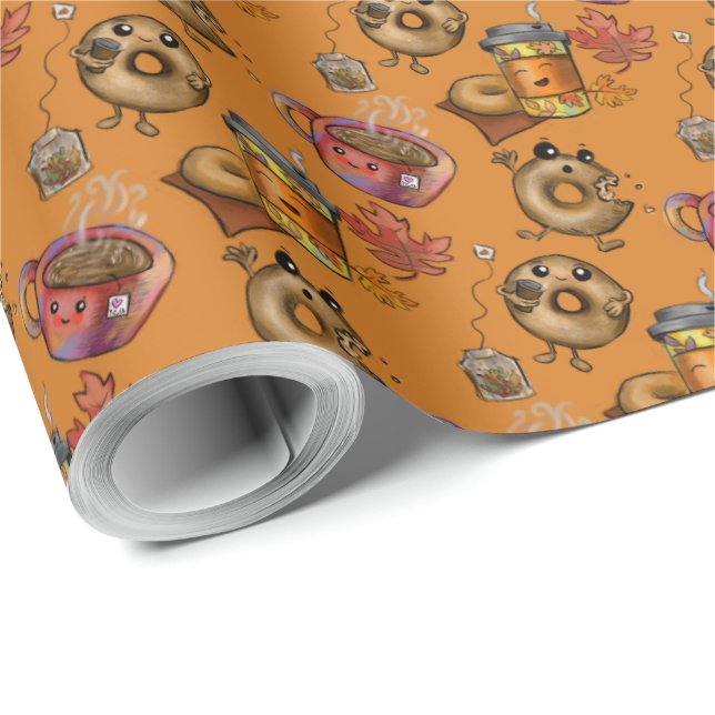 Papel De Presente Nozes Adoráveis e Chá (Ponta do rolo)