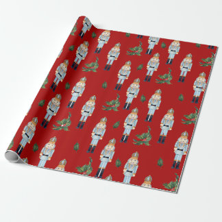 Papel De Presente Nozes Azuis de Natal em Vermelho