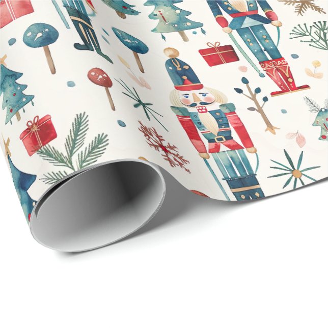 Papel De Presente Nozes de Aquarela Brincadeiras de Natal (Ponta do rolo)