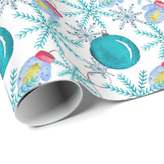 Papel De Presente Nozes de Natal Mittens e Flocos de Neve Aquarela