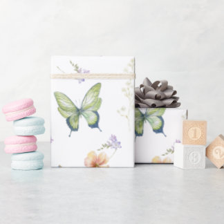 Papel De Presente Núcleo de Algodão Botânico Floral Butterfly