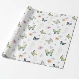 Papel De Presente Núcleo de Algodão Botânico Floral Butterfly