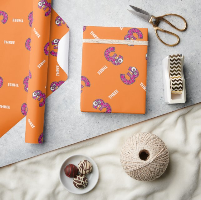 Papel De Presente Número três laranja (Artesanato)