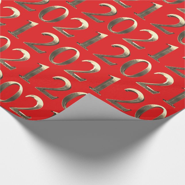 Papel De Presente Números de Ouro Faux Elegante 2021 Vermelho Brilha (Ponta)