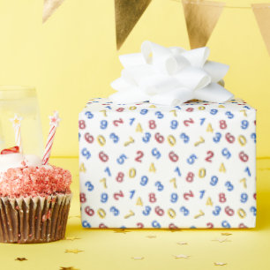Papel De Presente Números Vermelho Amarelo Azul