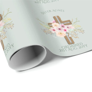 Papel De Presente NUN - Ordenação ou Aniversário - Cruz Floral