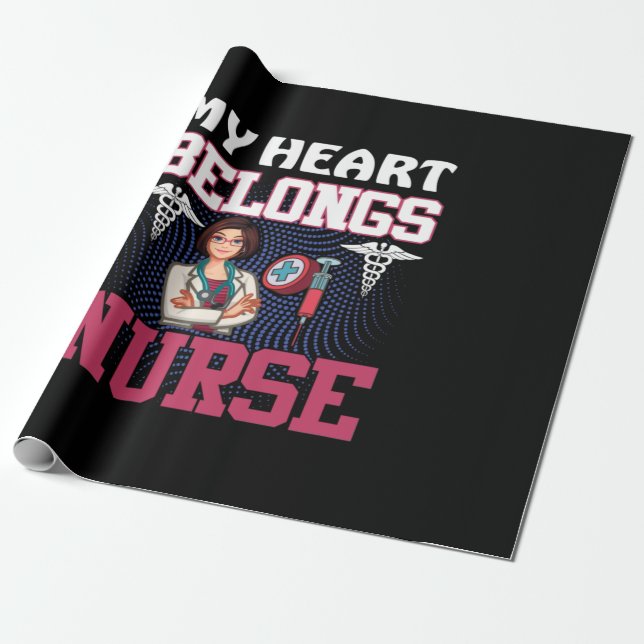 Papel De Presente Nurse Gift | My Heart Belongs Nurse (Desenrolado)