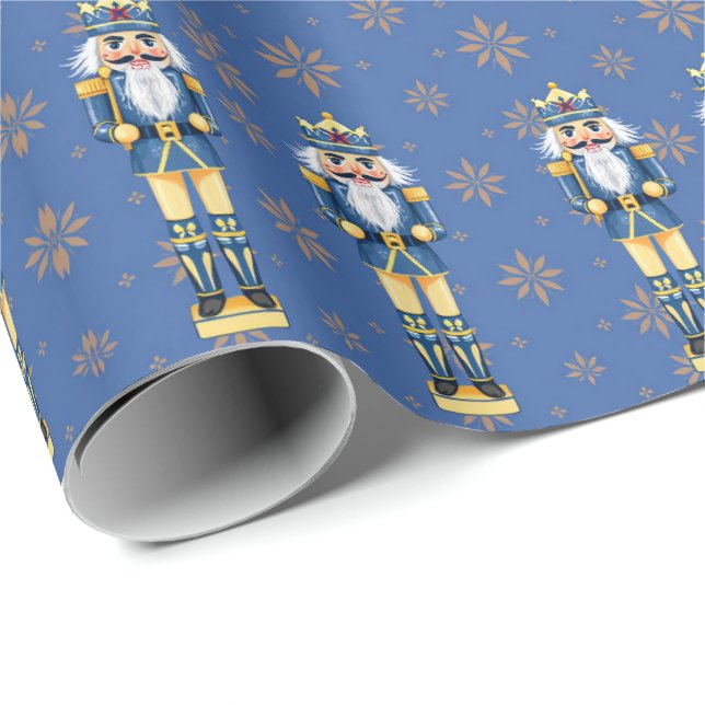 Papel De Presente Nutcracker Men Blue and Gold Traditional (Ponta do rolo)
