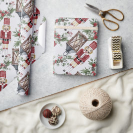 Papel De Presente Nutcracker Pine Holly Lanterna Natal