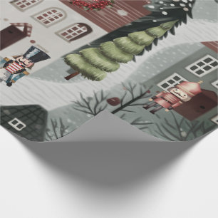 Papel De Presente Nutcracker Reindeer Village Natal