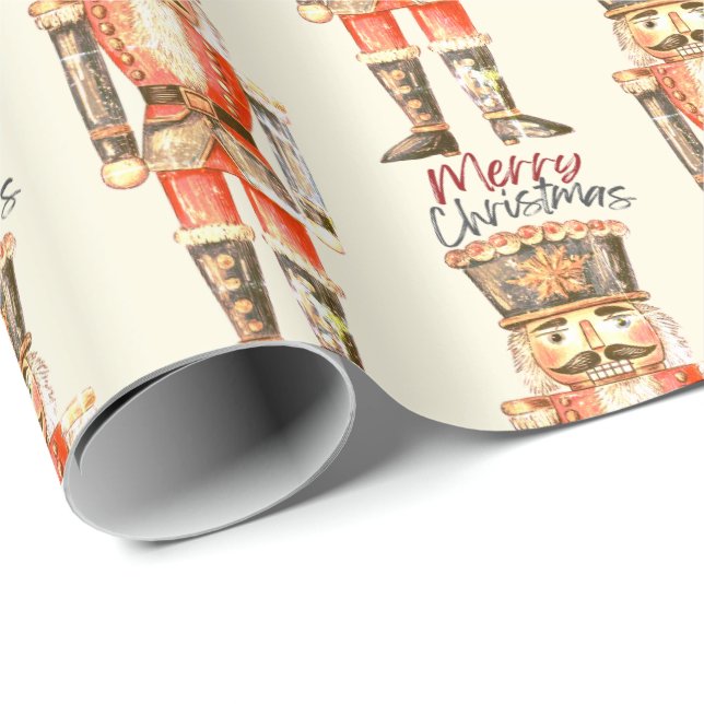 Papel De Presente Nutcracker Script Merry Christmas Wrappaper (Ponta do rolo)