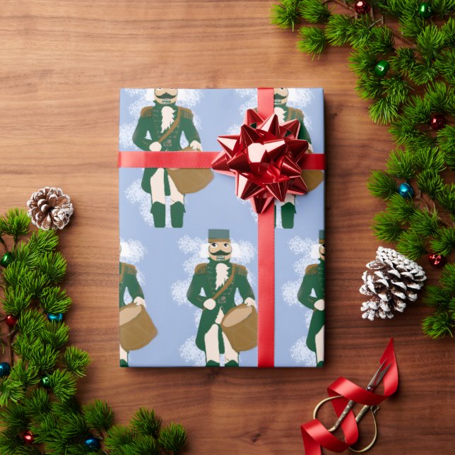 Papel De Presente 🎁 Nutcracker Wrapping Paper Froted Blue & Gold 🎁 (Presente de Natal)