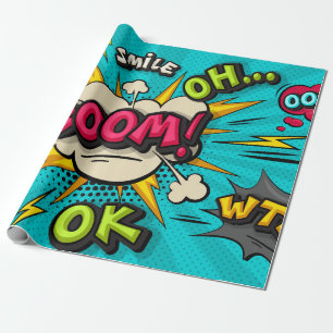 Papel De Presente Nuvem de bolha de arte pop boom. Sorriso, uau, pow