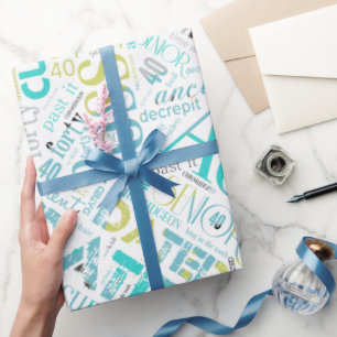 Papel De Presente Nuvem de Palavras de Aniversário Quarenta Azul ID2