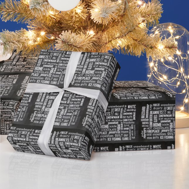 Papel De Presente Nuvem de palavras de Natal de Inverno (Feriados)