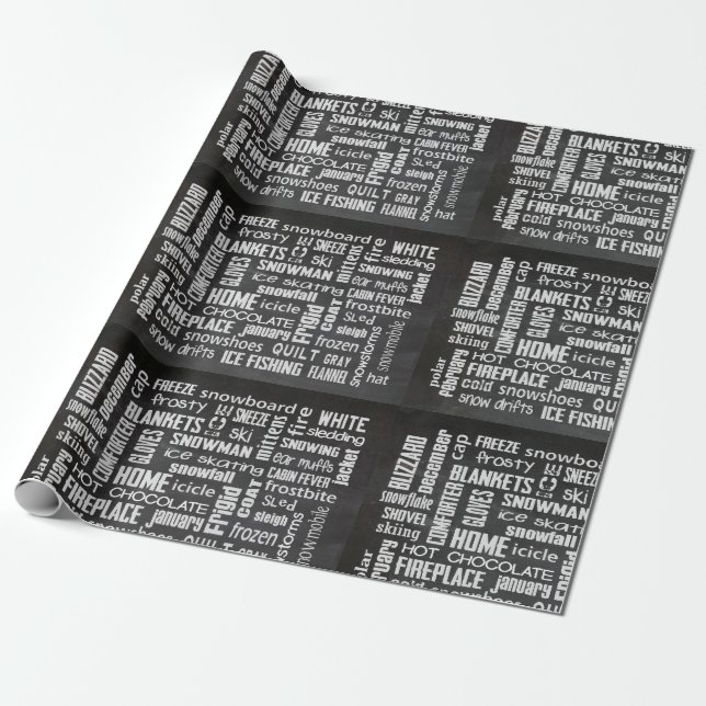 Papel De Presente Nuvem de palavras de quadro negro de inverno (Desenrolado)