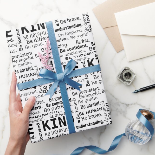 Papel De Presente Nuvem de Palavras Seja Gentil em Branco (Presentear)