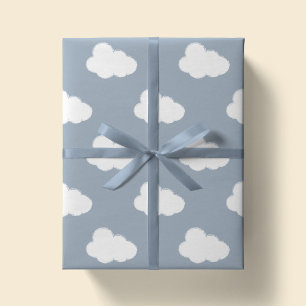 Papel De Presente Nuvens Boho Céu Simples Infantil Neutro Azul