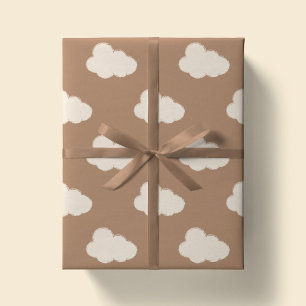 Papel De Presente Nuvens Boho Céu Simples Infantil Neutro Bege