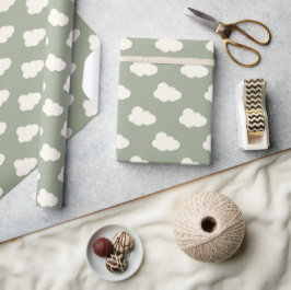 Papel De Presente Nuvens Boho Céu Simples Infantil Neutro Sage