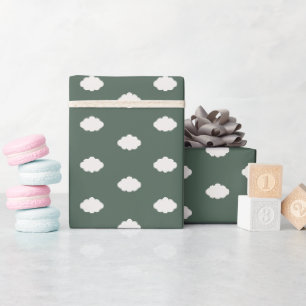 Papel De Presente Nuvens de Marfim em Verde Escuro