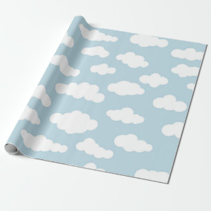Papel De Presente Nuvens De Pastel Azul-Bebê E Branco  