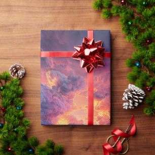 Papel De Presente Nuvens Dramáticas Surreais Com Pôr do Sol Ardente
