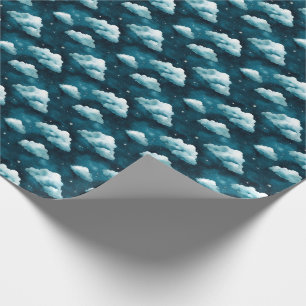 Papel De Presente Nuvens e estrelas azuis em azul escuro