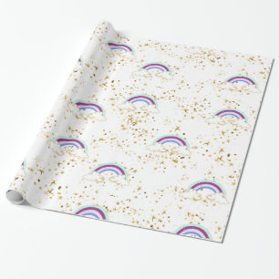 Papel De Presente Nuvens E Estrelas De Arco-Íris