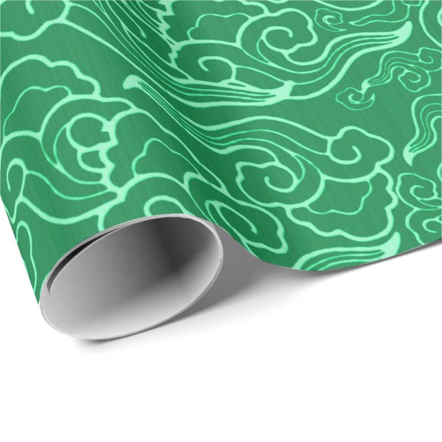 Papel De Presente Nuvens Japonesas Vintage, Verde Jade (Ponta do rolo)