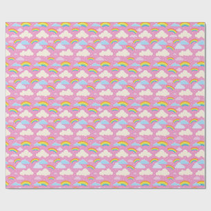 Papel De Presente Nuvens rosadas coloridas e arco-íris