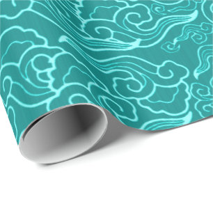 Papel De Presente Nuvens, turquesa e Aqua japoneses do vintage