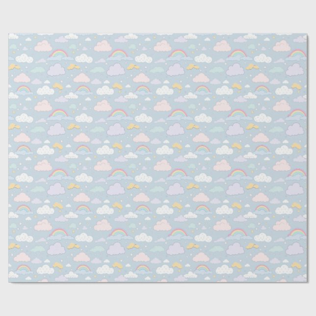 Papel De Presente Nuvens Whimsical e Rainbows (Aberto)