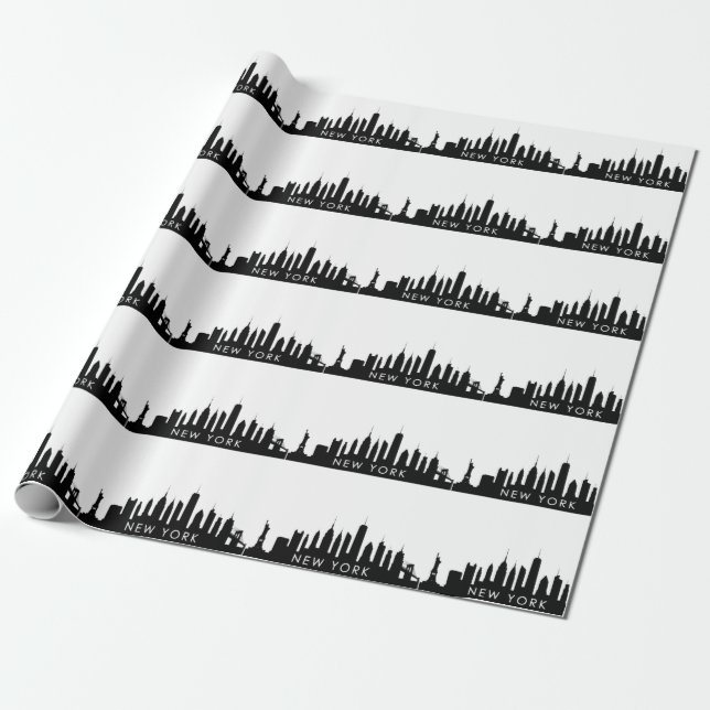 Papel De Presente NY Skyline Black Big Apple Modern City Wrapp (Desenrolado)