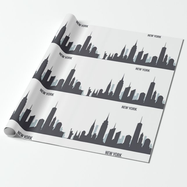 Papel De Presente NY Skyline Black Big Apple Modern City Wrapp (Desenrolado)