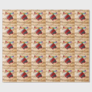 Papel De Presente O Acordeão Vermelho, Design de Natal,