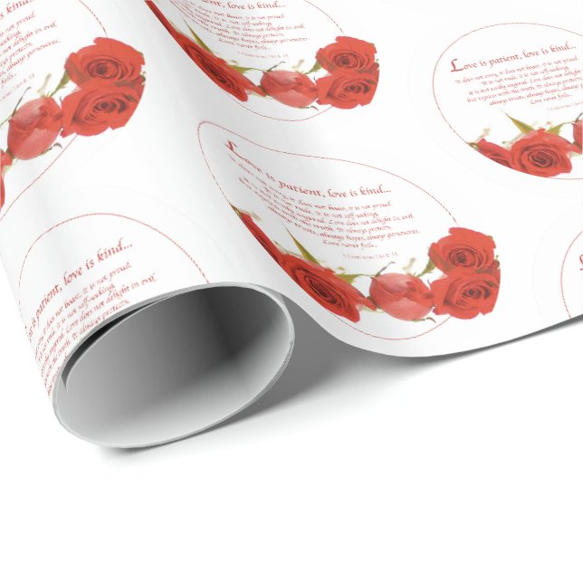 Papel De Presente O Amor é Rosa Vermelha Paciente (Ponta do rolo)