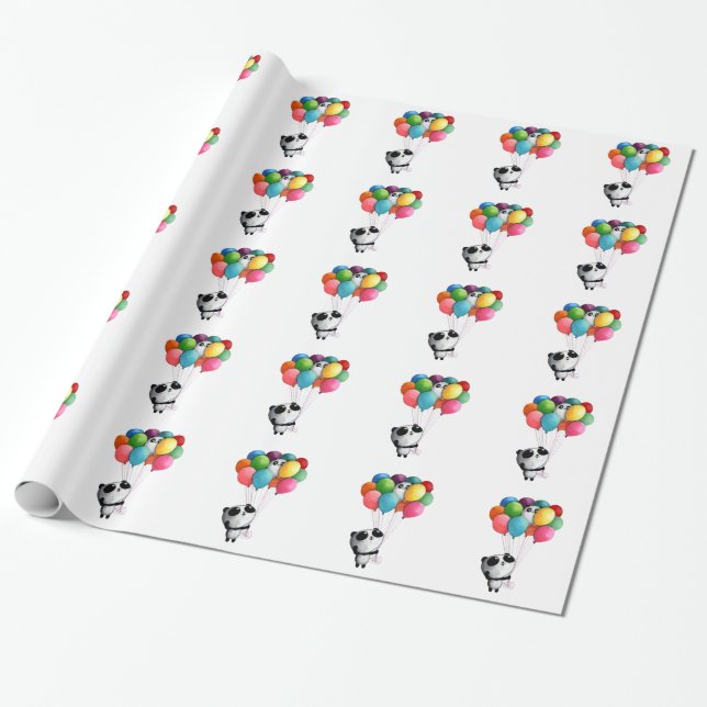 Papel De Presente O aniversário Balloons o urso de panda (Desenrolado)