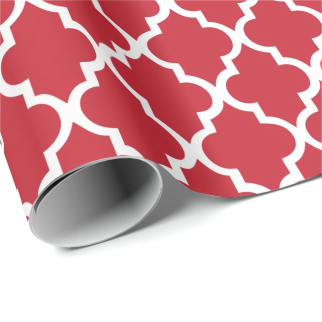 Papel De Presente O arando Quatrefoil vermelho telha o teste padrão (Ponta do rolo)