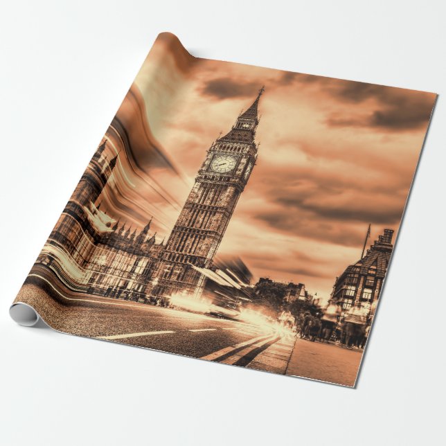 Papel De Presente O Big Ben em estilo retrô em Londres (Desenrolado)
