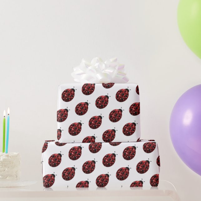 Papel De Presente O brilho de Ladybug brilha o padrão vermelho de Gi (Presentes para festas)
