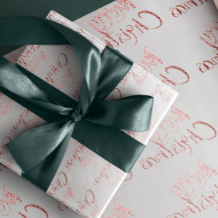 Papel De Presente O brilho Dourado do rosa do rosa do Feliz Natal