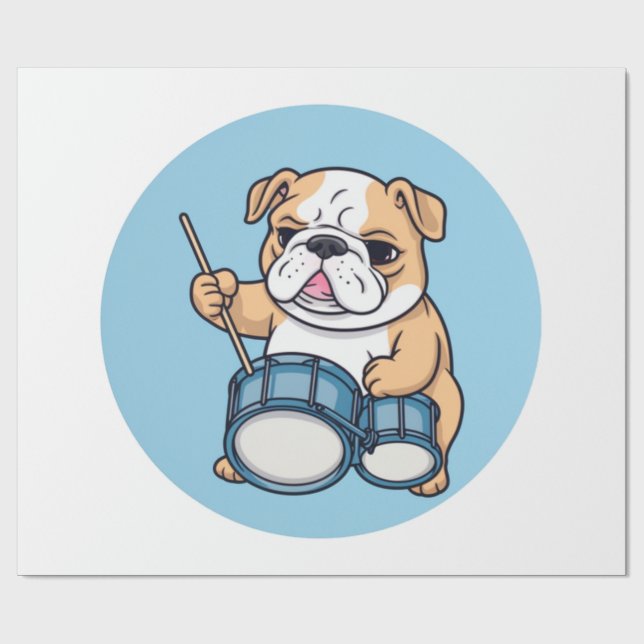 Papel De Presente O Bulldog Tocando Tambor Ritmos e Bulldog Grooves  (Aberto)