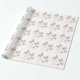 Papel De Presente O casamento cor-de-rosa branco das borboletas