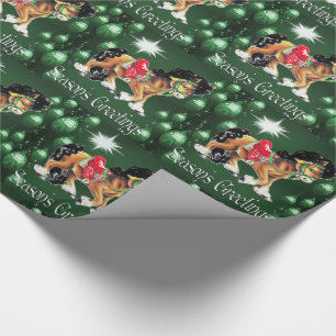 Papel De Presente O cavalo com verde Ornaments o Greetin da estaçã
