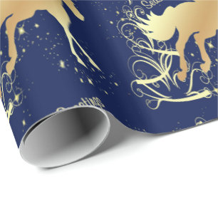 Papel De Presente O cavalo Dourado do Natal ocidental tempera